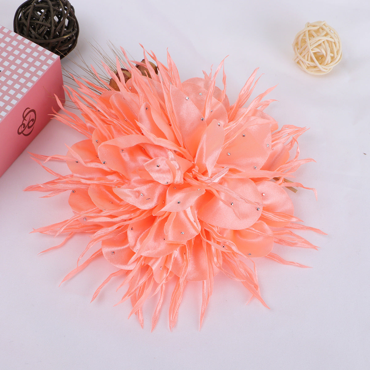 Spike Petal Pom Fabric Flower with Beads - Product Detail Photo 2
