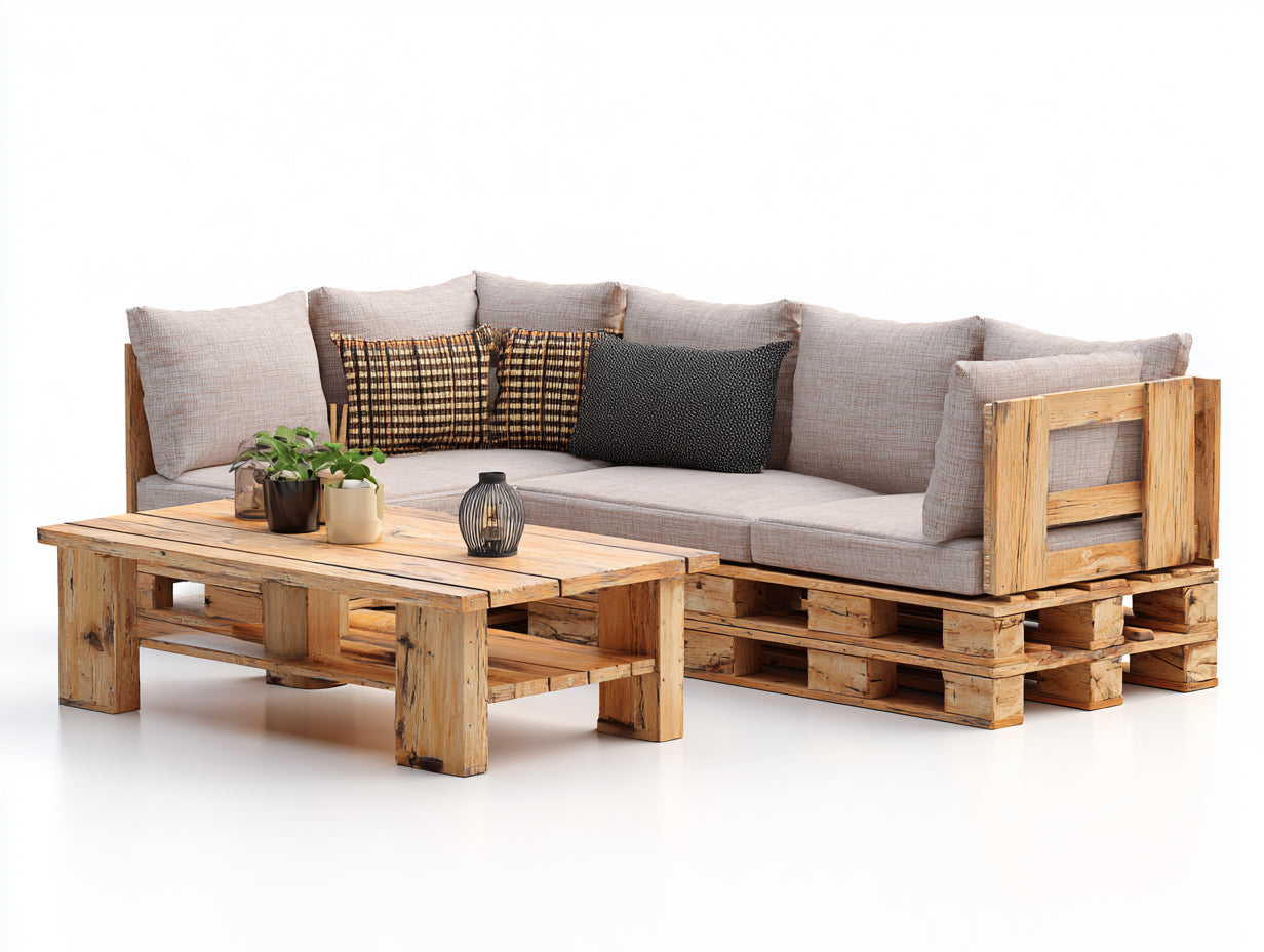Sofás de exterior madera maciza con cojines 200x140x75 cm - beige-marrón - diseño rústico para jardín