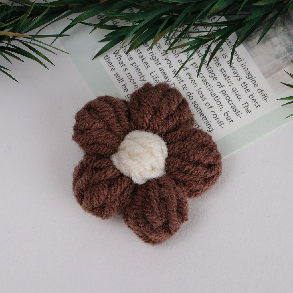 Knit Daisy Fabric Flower with Center Accent - Brown 4cm