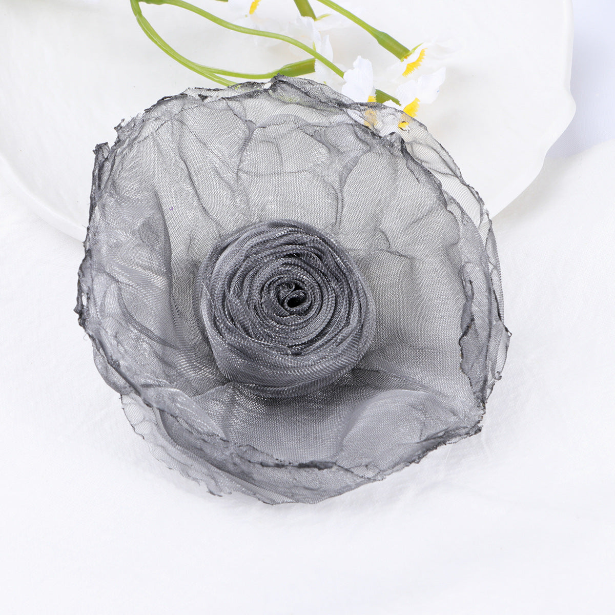 Raw Edge Organza Rose Fabric Flower Applique - Product Detail Photo 1