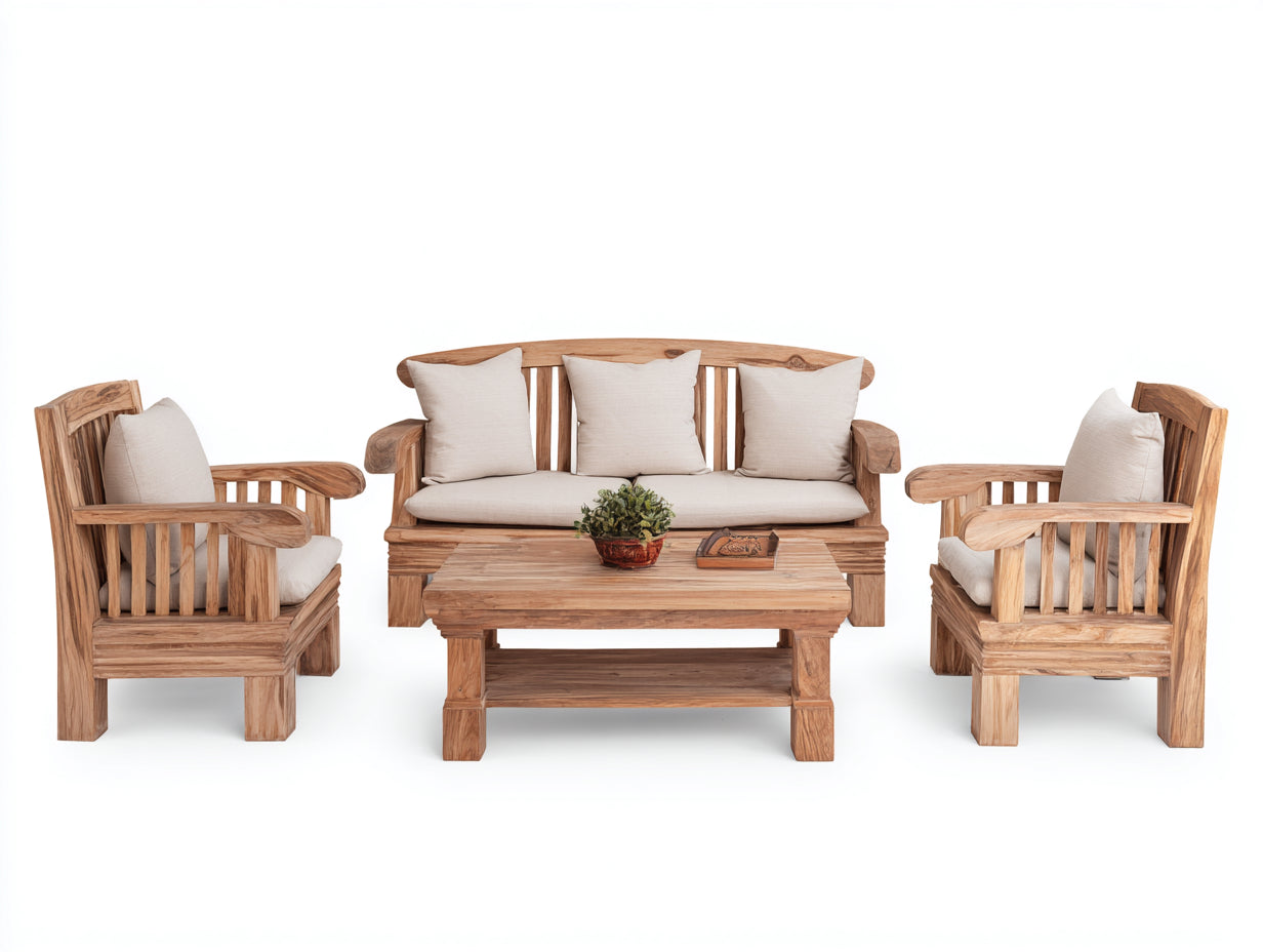 Sofás de exterior madera maciza con cojines 180x75x85 cm - beige-madera - conjunto jardín diseño natural