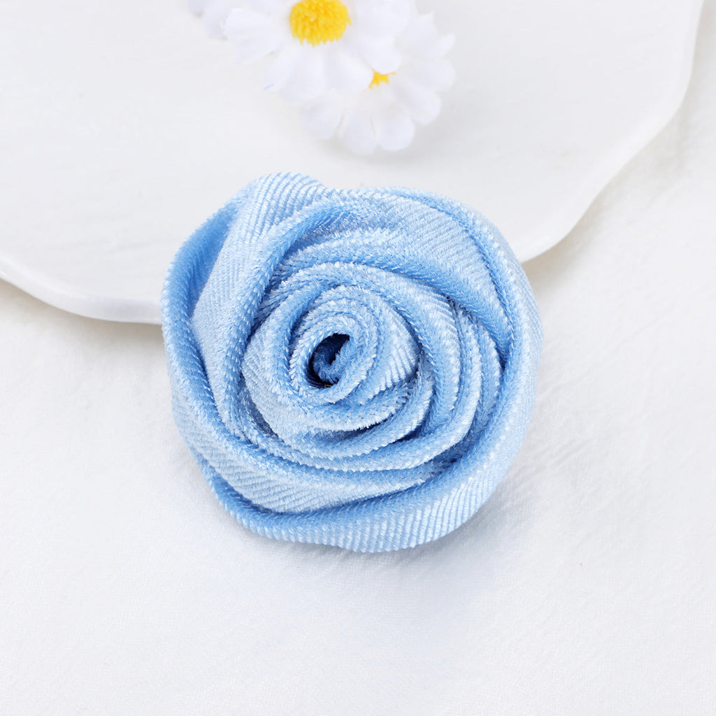 Velvet Rolled Rose Fabric Flower Applique - Black 5CM