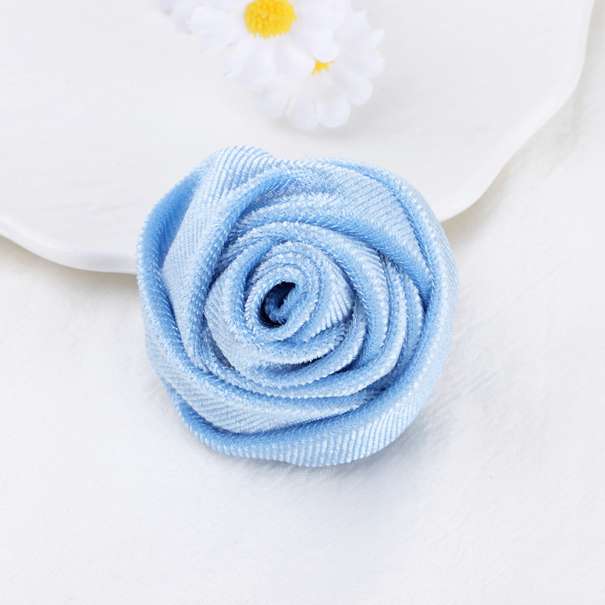 Velvet Rolled Rose Fabric Flower Applique - Black 5CM