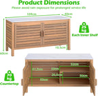 KOMFOTTEU Baúl de Jardín de Madera de Acacia, Caja de Almacenamiento con Doble Puerta y Tapa de Mármol Artificial, Arcón Exterior con Patas Ajustables, Contenedor Organizador para Patio