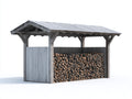 Leñero de jardín madera 200x80x170 cm - gris - estructura exterior con techo amplio