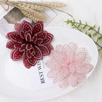 Sparkly Rhinestone Camellia Fabric Flower Applique - Wine Red 11CM
