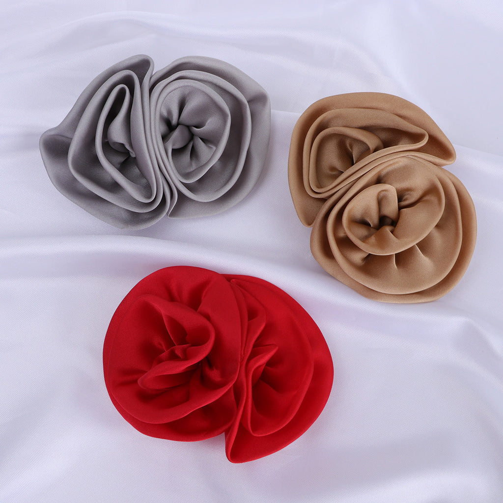 Satin Rolled Rosette Fabric Flower Applique - Purple 9cm