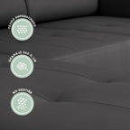 BUDWING John Sofá Cama Esquinero 4 Plazas - Chaise Longue Reversible, Reposacabezas Ajustable y 2 Pufs – Tapizado en Poliuretano – Estilo Moderno – 263x161x96 cm – Negro