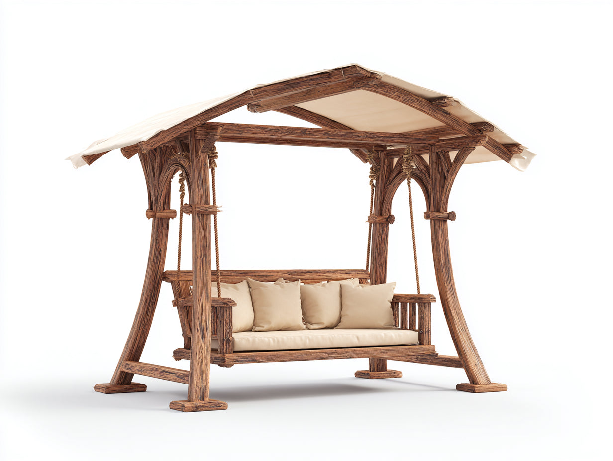Bancos de jardín madera con techo 185x120x195 cm - marrón - diseño rústico columpio exterior