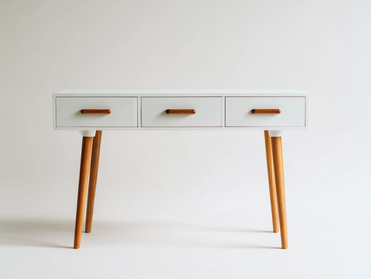 Mesa de oficina con 3 cajones MDF y madera 100x40x78 cm - Blanco-Natural - Diseño nórdico