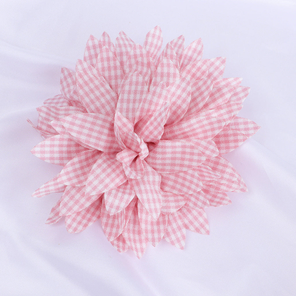Gingham Print Dahlia Fabric Flower Applique - Product Detail Photo 2