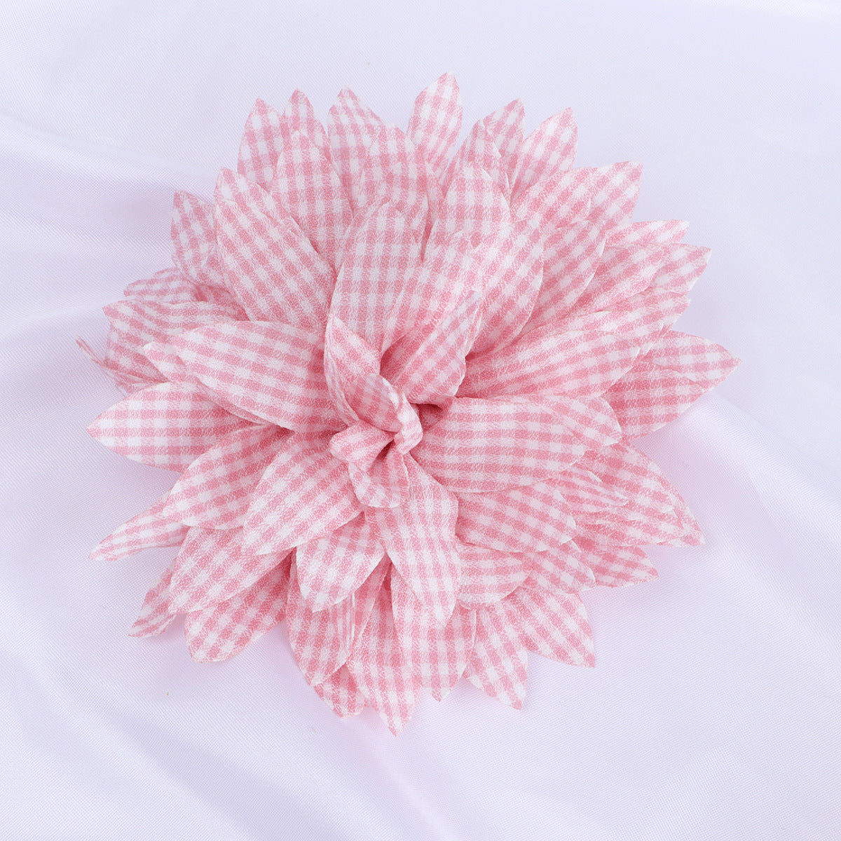 Gingham Print Dahlia Fabric Flower Applique - Product Detail Photo 2