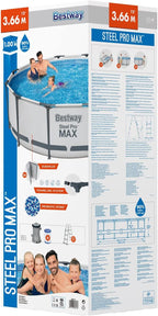 BESTWAY 56418 - Piscina Desmontable Tubular Steel Pro MAX 366 x 100 cm, con Depuradora Cartucho 2.006 L/H y Escalera