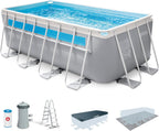Intex Piscina Desmontable Rectangular Prism Frame, 400x200x122 cm, Material Triple Capa, Capacidad 8.418 L, Ventana panorámica, Tapiz, Cobertor, Depuradora de Cartucho, Escalera (56029)