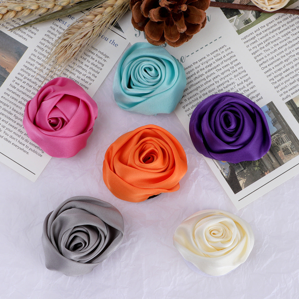 Satin Rolled Rose Fabric Flower Applique - Beige 4.5CM