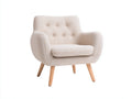 Sillón 80x78x88 cm - tela beige - estilo moderno con respaldo de botones y patas de madera