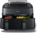 Philips Ovi Dual Basket z parą - Wyjątkowe funkcje gotowania Steamfry, Gotowania na parze, Airfry - 19 sposobów gotowania; pojemność 9L (3L + 6L), RapidAir Plus, automatyczne SteamClean (NA550/00)