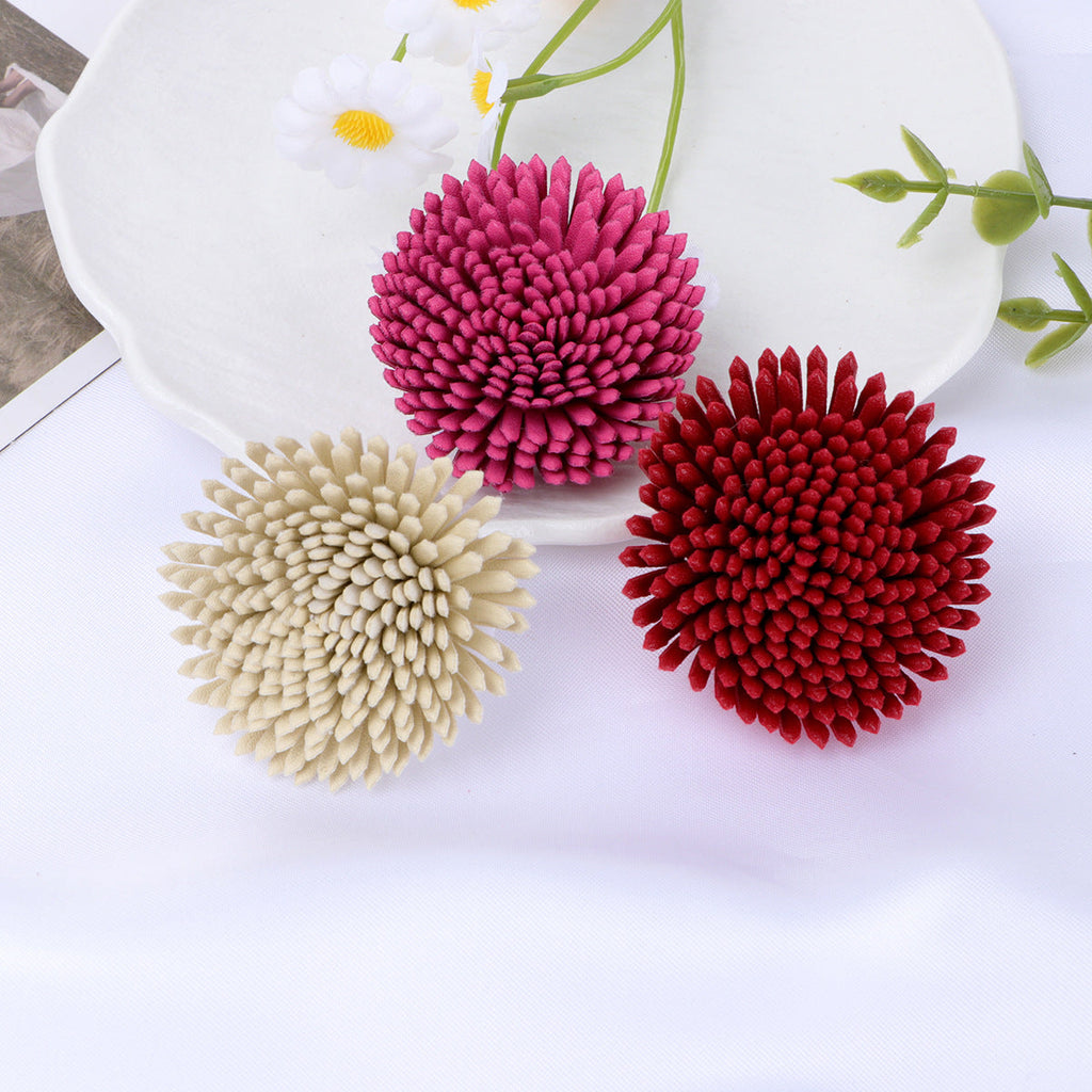 Textured Spike Pom Fabric Flower Applique - Green 5CM