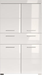 trendteam smart living Armario Alto para baño Amanda, 73 x 132 x 31 cm, en Blanco y Blanco de Brillo Intenso con cajón y abundante Espacio de Almacenamiento