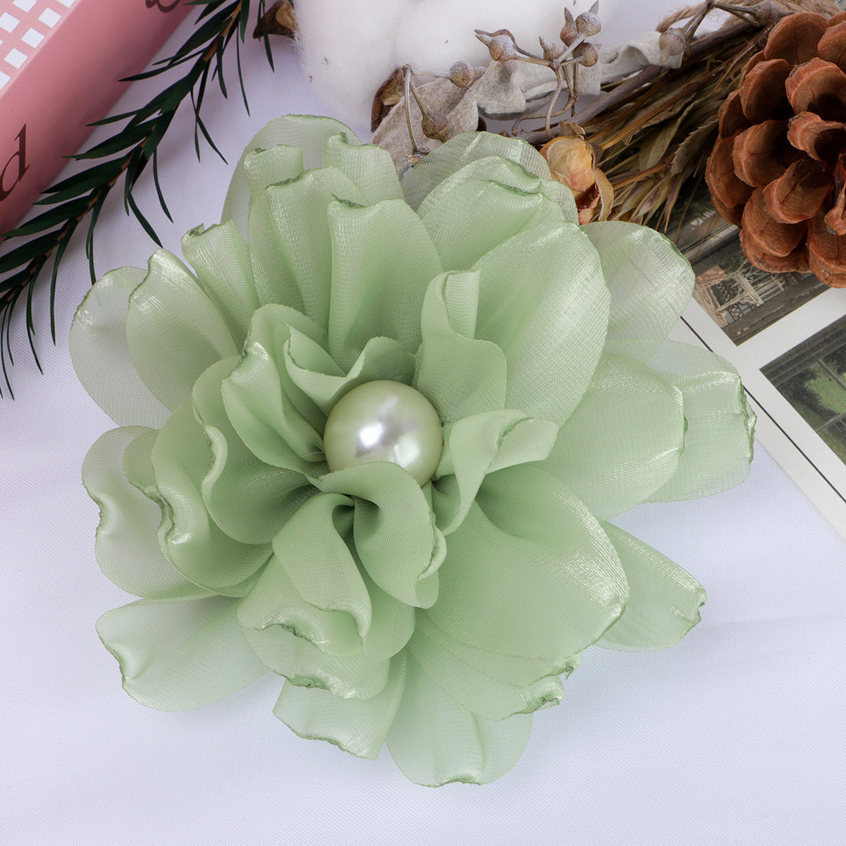 Pearl Center Layered Petal Fabric Flower - Product Detail Photo 2