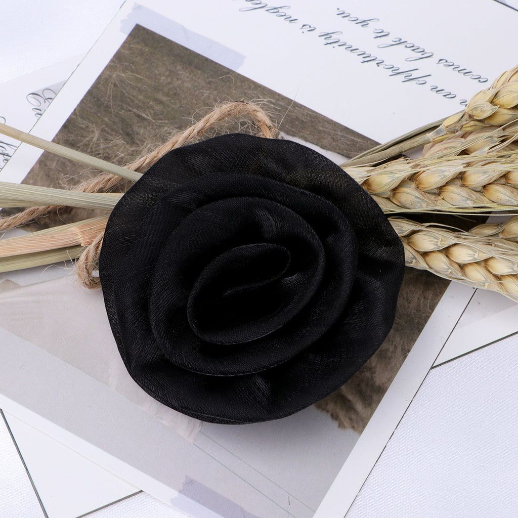 Glossy Rolled Rose Fabric Flower Applique - Product Detail Photo 4