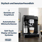 De'Longhi Magnifica Evo ECAM 292.81.B Kaffeevollautomat mit LatteCrema Milchsystem, 7 Direktwahltasten für Cappuccino, Espresso und weitere Kaffeespezialitten, 2-Tassen-Funktion, Schwarz