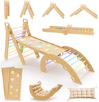 9en1 Montessori triangulo pikler Grande de 1 a 7+ años, 5 ángulos Ajustables, Parque Infantil Exterior y Interior en Madera para la Escalada con Arco pikler y rampa Pickler para niños