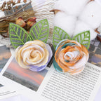 Tie Dye Rose Fabric Flower with Embroidered Leaf - Blue 7cm