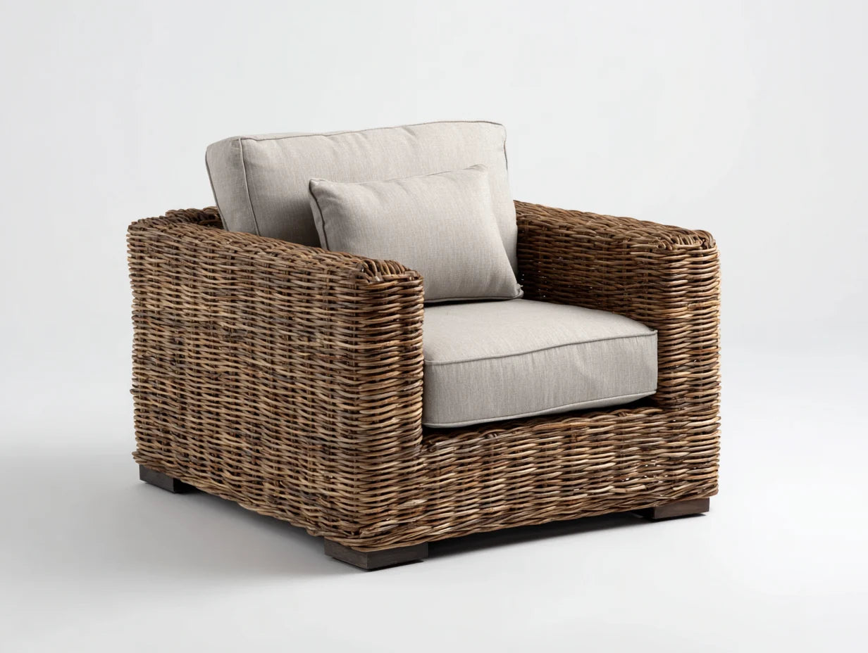 Sillones de ratán 102x95x82 cm marrón oscuro y beige - diseño cuadrado para exterior