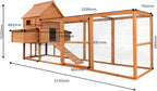Wiltec Hühnerstall 3100 x 1500 x 1500 mm braun mit Freilauf und Nistkästen aus Holz, Hühnerhaus mit Unterschlupf, Gitter und Kotwanne verzinkt