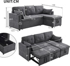 Sofá Cama 3 plazas con Portavasos y Bolsa Pasamanos Lateral, Sofá en Forma de L, Intercambiable a la Derecha y a la Izquierda, Gris
