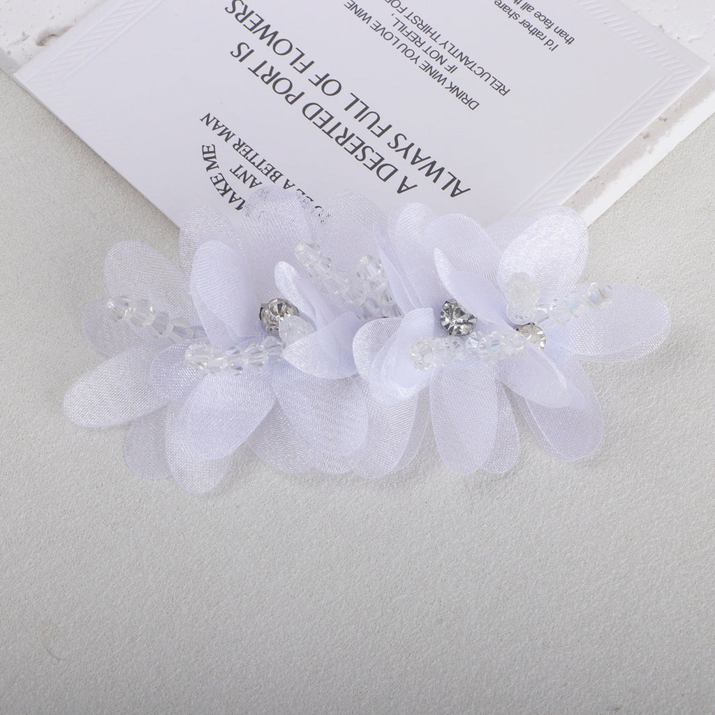 Beaded Organza Fabric Flower Hair Accent - Beige 9.5CM