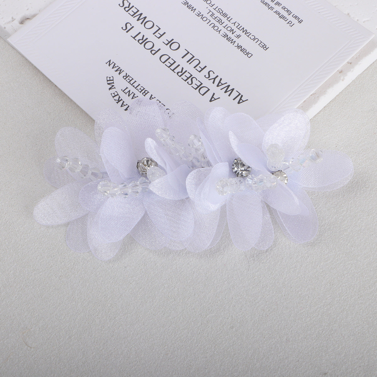 Beaded Organza Fabric Flower Hair Accent - Beige 9.5CM
