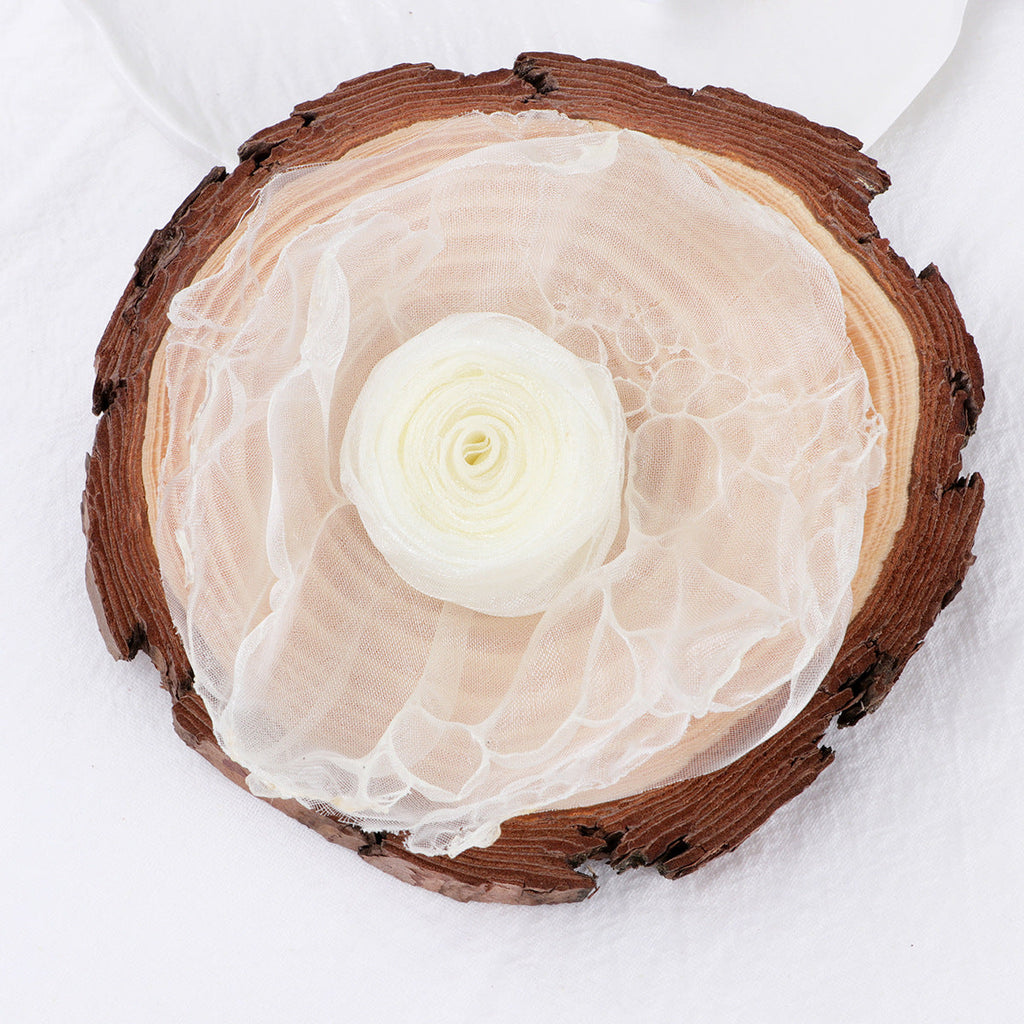 Raw Edge Organza Rose Fabric Flower Applique - Product Detail Photo 5