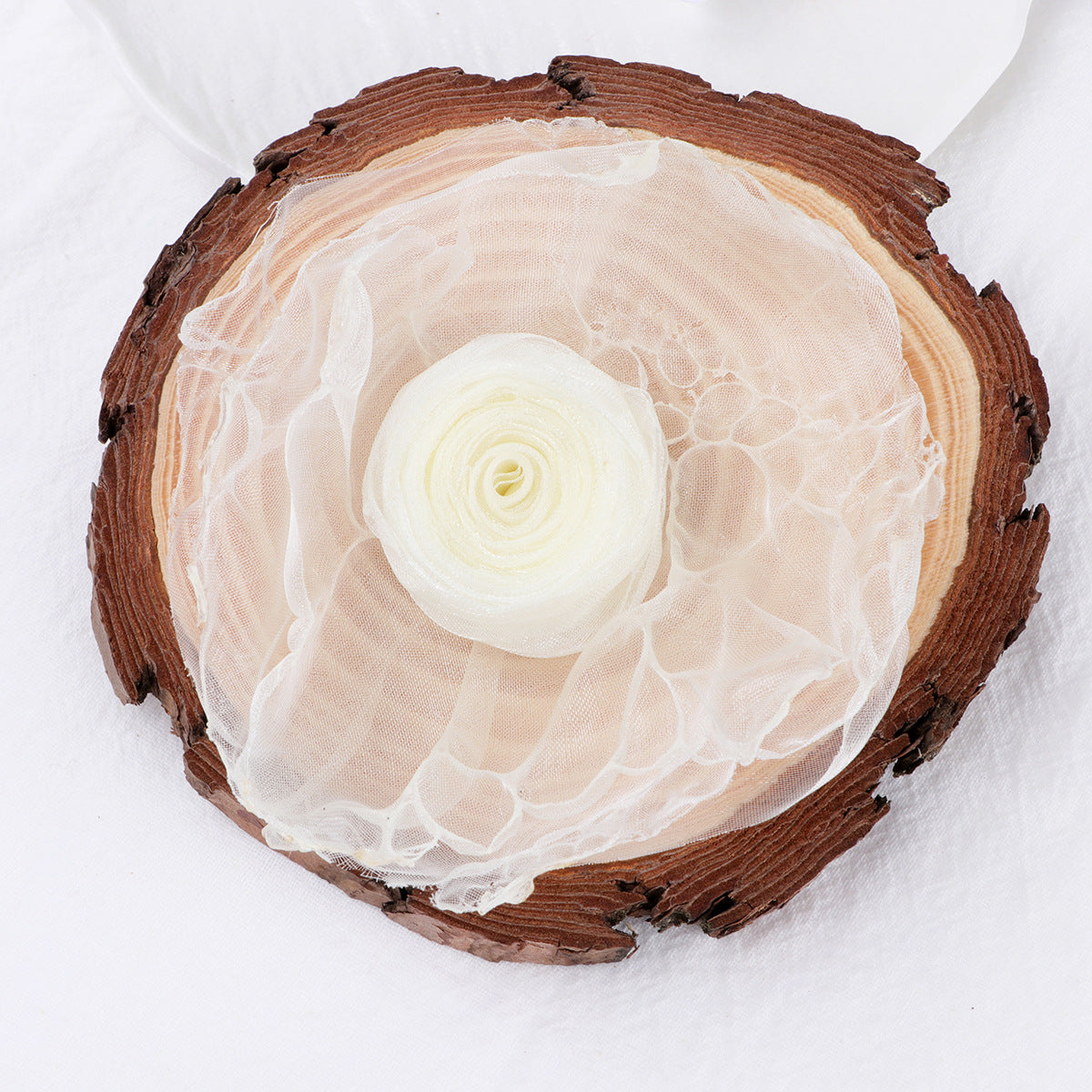 Raw Edge Organza Rose Fabric Flower Applique - Product Detail Photo 5