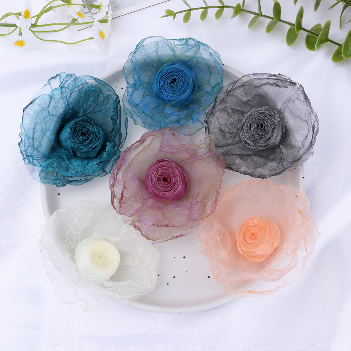 Raw Edge Organza Rose Fabric Flower Applique - Purple 9.5CM