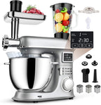 Batidora de pie de 8 l - Batidora eléctrica de cocina con pantalla LED, 6 velocidades, cabezal inclinable, recipiente de acero inoxidable, incluye picadora de carne, gancho para masa, batido
