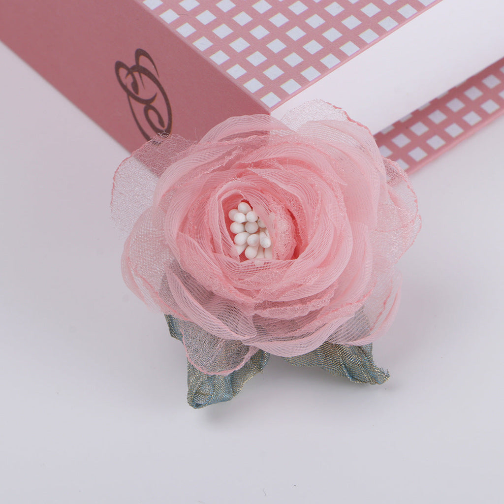 Organza Rose Fabric Flower with Leaf Accent - Khaki 5.5CM