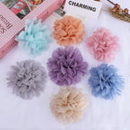 Layered Chiffon Pom Fabric Flower Applique - Bean Paste 10CM
