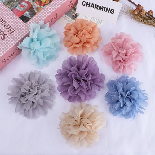 Layered Chiffon Pom Fabric Flower Applique - Bean Paste 10CM