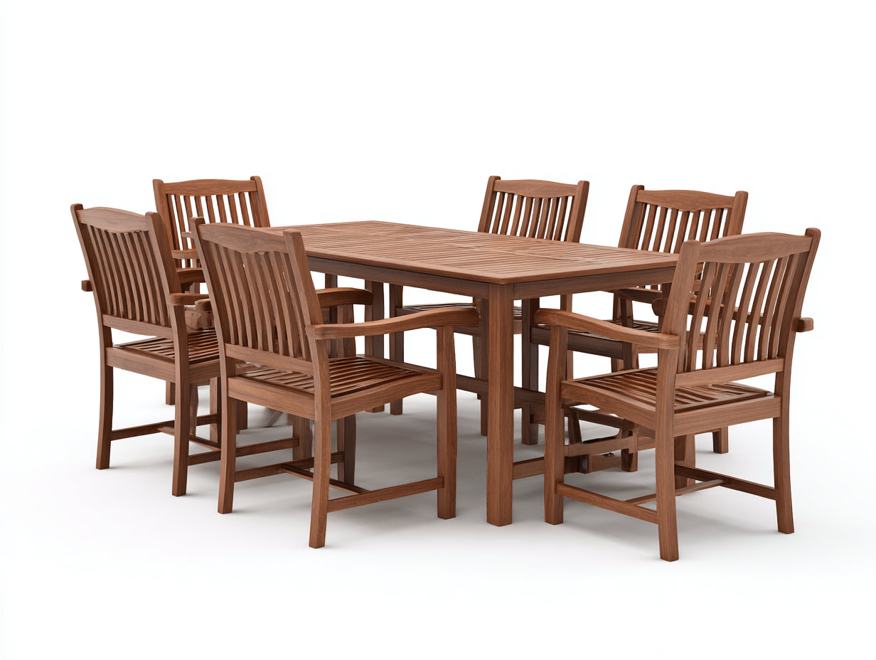 Conjuntos de comedor de jardín de madera 160x90x75 cm - marrón - mesa con 6 sillas - diseño natural exterior