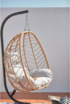 Concept-Usine | Hermosa Silla Colgante Lima en Estructura de Acero y Resina Aspecto Ratán Color Beige, Cojín Acolchado Cómodo y Extraíble. Hamaca Impermeable y Resistente, Soporta 160 Kg