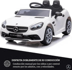 DEVESSPORT Coche Eléctrico Infantil Mercedes SLC 300 12V | con Mando, Faros LED, Música, USB y Apertura de Puertas – para Niños de 3 a 6 Años (Blanco)