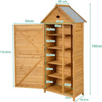 COSTWAY Caseta Jardin Exterior de Madera, Cobertizo Jardin Exterior con 5 Estantes y 2 Puertas con Cerradura, Armario para Herramientas con Techo Impermeable para Jardín Balcón Terraza (70x45x160cm)