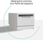 Candy CP 6E51LW Lavavajillas Pequeño y Compacto, 6 Servicios, Digital, 51DBA, 5 Ciclos, Media Carga, Inicio Diferido 3-6-9 horas, Indicador Sal y Abrillantador, Indicador Fin de Ciclo, Blanco