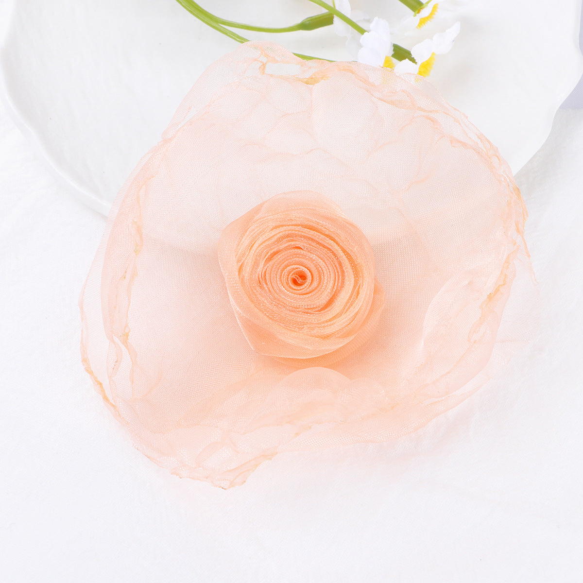 Raw Edge Organza Rose Fabric Flower Applique - Product Detail Photo 2