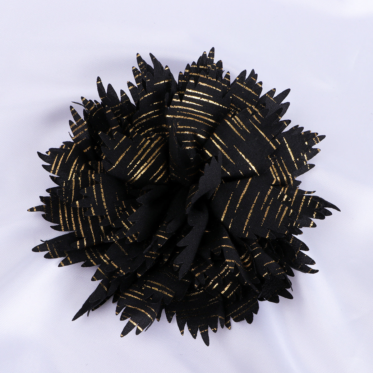 Metallic Striped Ruffled Fabric Flower Applique - Product Detail Photo 4