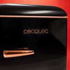 Cecotec Nevera Pequeña Frigorífico 2 Puertas Retro 86L Bolero CoolMarket 2D Origin 86 Black E. 89,3cm de Alto y 48,7cm de Ancho, Clase Energética E, Icebox, Luz Interior y Tirador Cromado, Negro