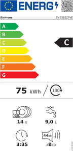 Siemens SN63EX06VE, iQ300 Smarter Geschirrspüler, Vollintegrierte Spülmaschine, 60 cm, Besteckschublade, Extra leise, varioSpeed, Automatische Türöffnung, Dreifach rackMatic, infoLight, intesiveZone