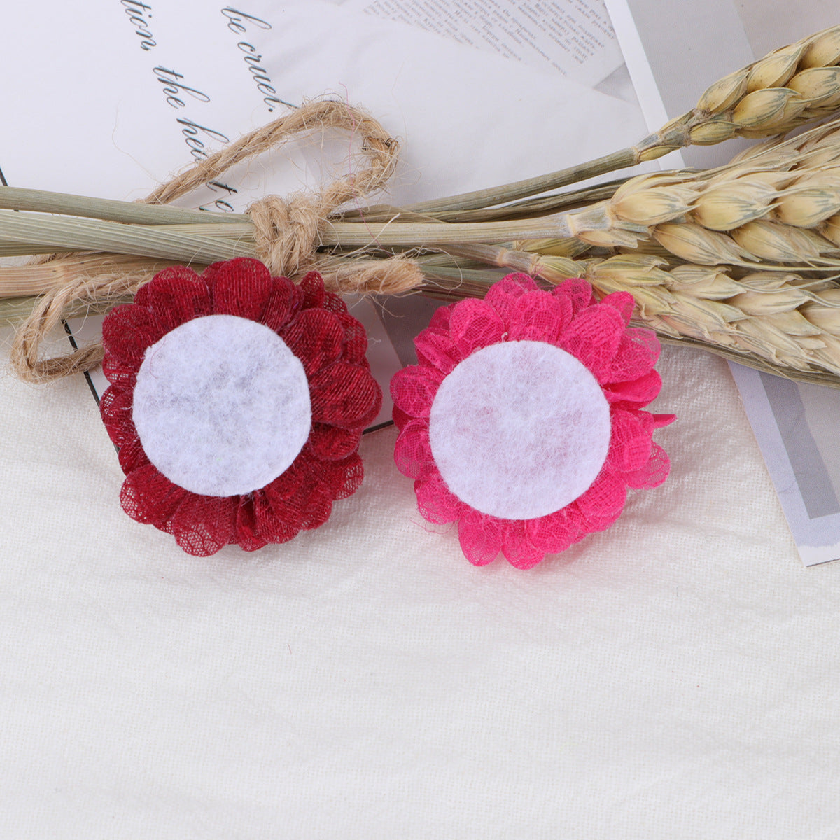 Mini Lace Mesh Fabric Flower with Bead Center - Violet 4cm